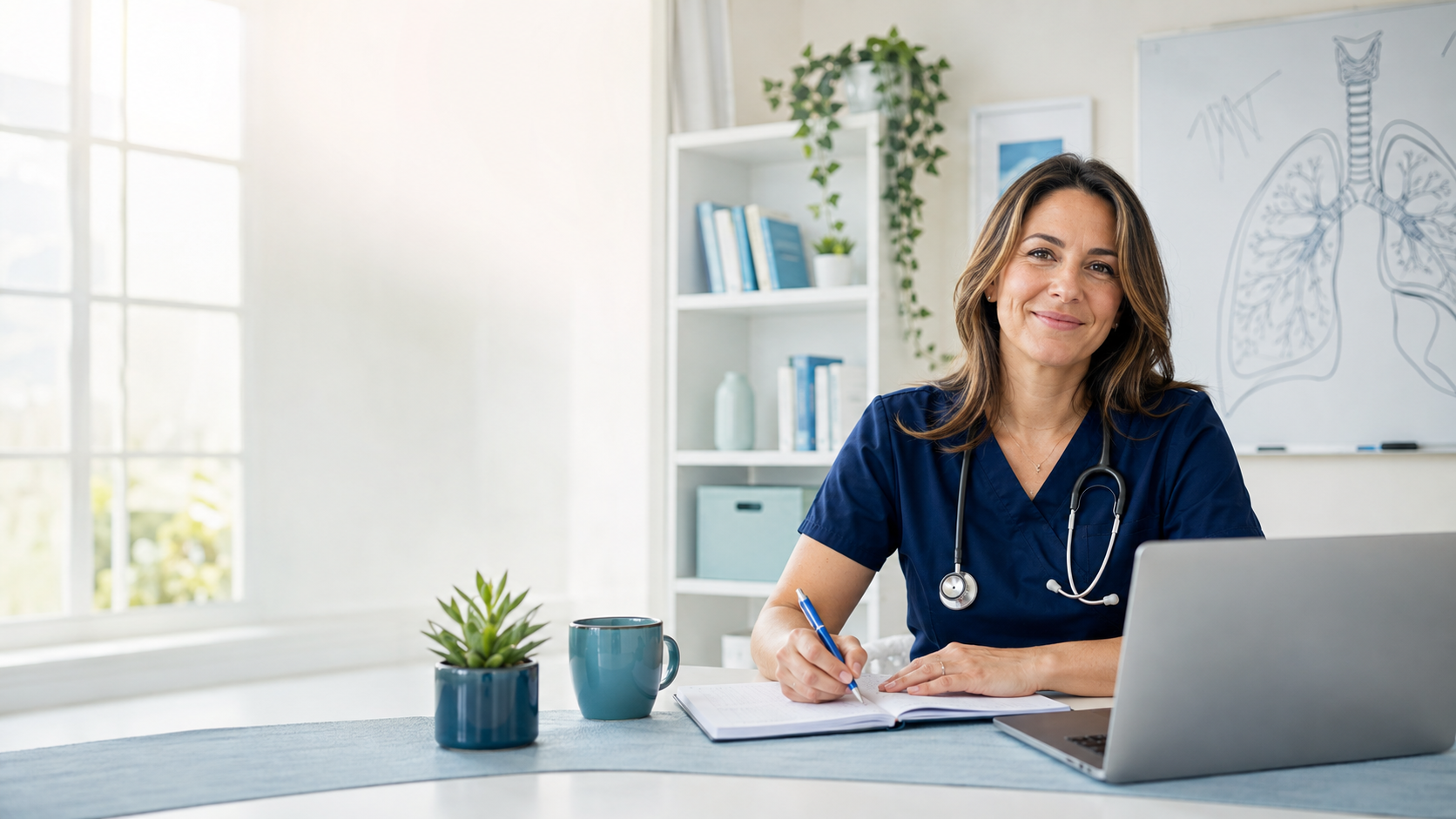 Respiratory therapist educator at her desk